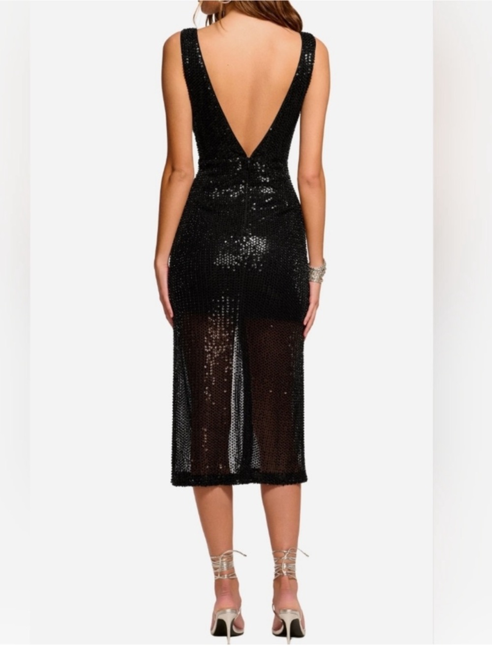 Ramy Brook Black Sequin Twist-Front V-Neck Midi Dress - Picture 4 of 8
